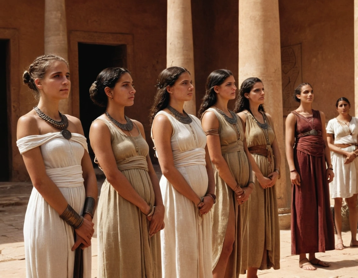 Mujeres esclavas de la antigua Grecia con grilletes
