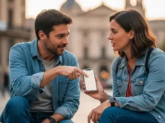 Dos personas hablando en Zaragoza