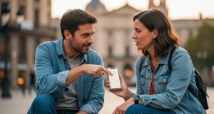 Dos personas hablando en Zaragoza
