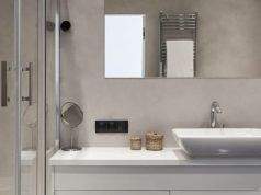Lavabo con pared de microcemento