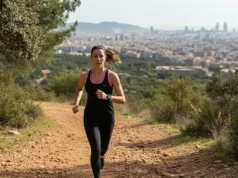 El impacto de la atención plena en la toma de decisiones cotidianas Mujer corriendo con un reloj GPS