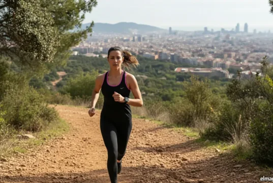 Mujer corriendo con un reloj GPS