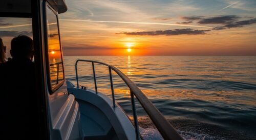 Puesta de sol en Menorca en un barco de alquiler
