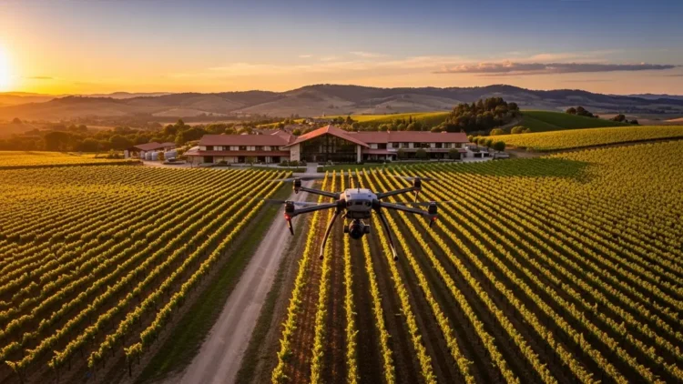 Un dron sobrevolando una bodega